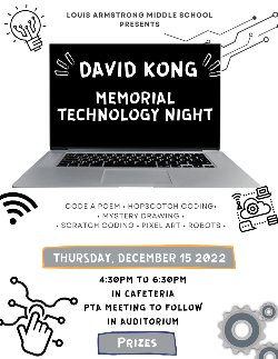 Laptop with words David Kong Memorial Technology Night